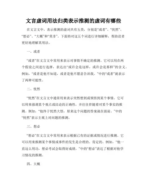 文言虚词用法归类表示推测的虚词有哪些