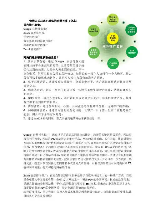 营销方式与客户群体的对照关系(分享)