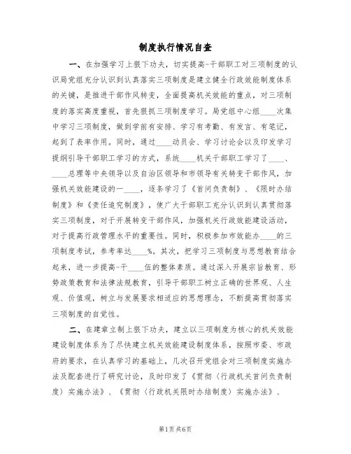 制度执行情况自查(3篇)