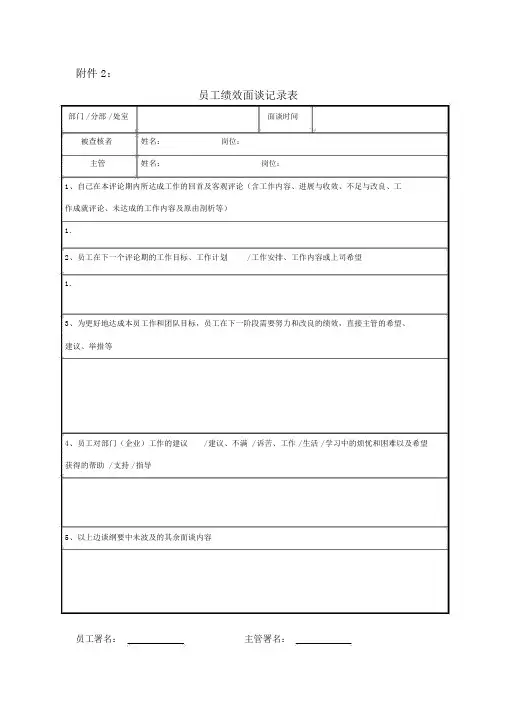 员工绩效面谈记录表