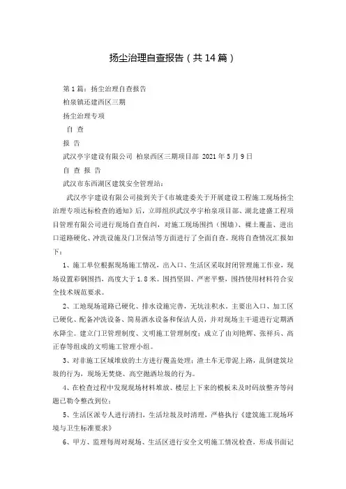 扬尘治理自查报告(共14篇)