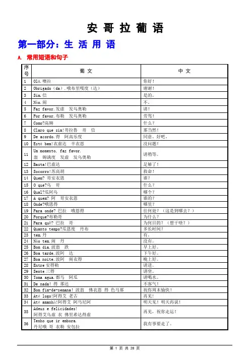 安哥拉常用葡语汇总精讲