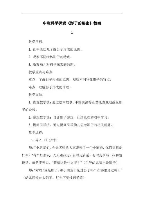 中班科学探索《影子的秘密》教案