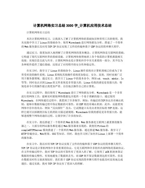 计算机网络实习总结3000字_计算机应用技术总结