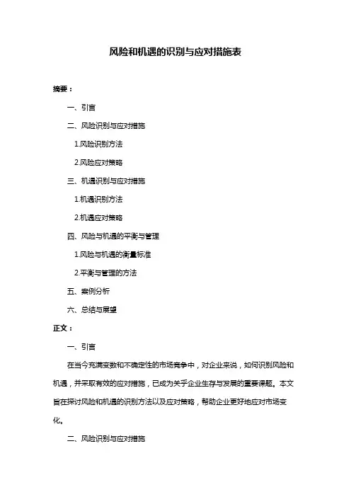 风险和机遇的识别与应对措施表