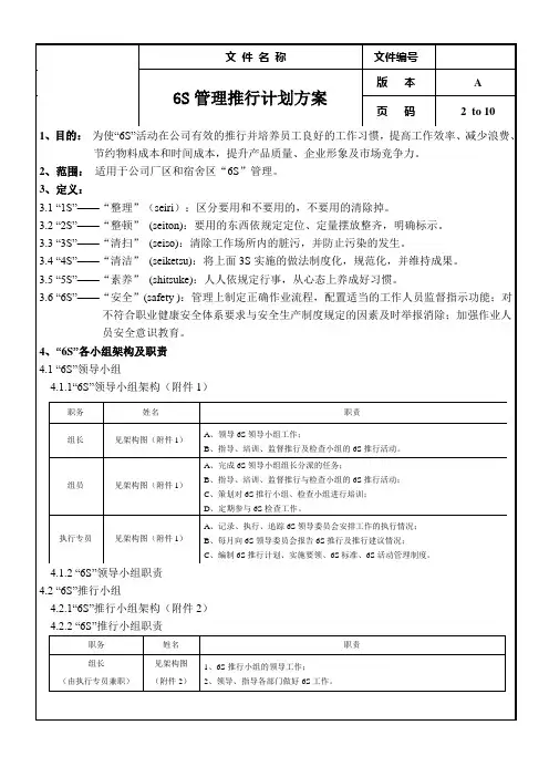 6S管理推行计划方案