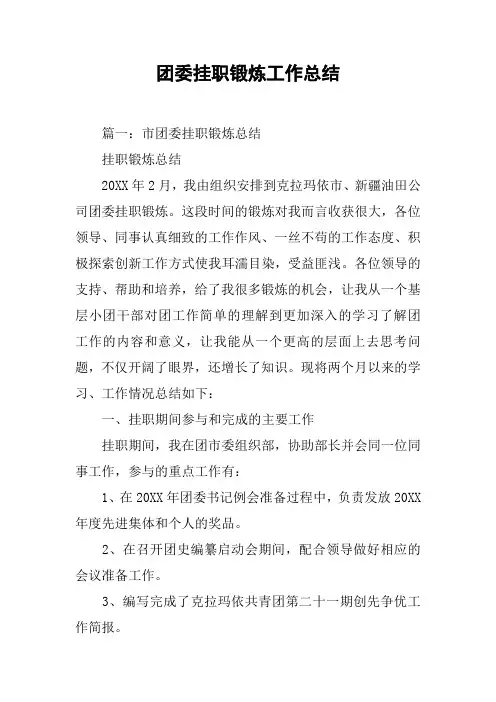 团委挂职锻炼工作总结[工作范文]