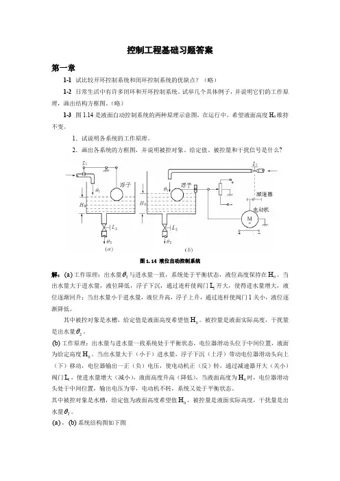 控制工程基础习题答案_清华大学出版社_沈艳_孙锐主编