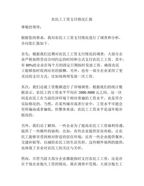 农民工工资支付情况汇报 2