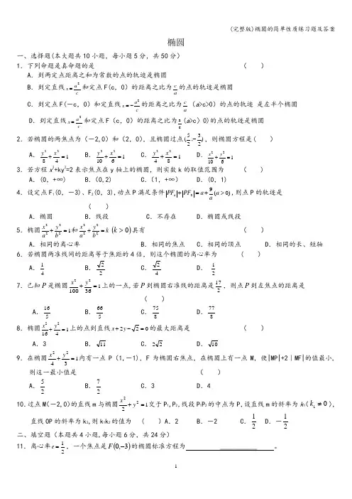 (完整版)椭圆的简单性质练习题及答案