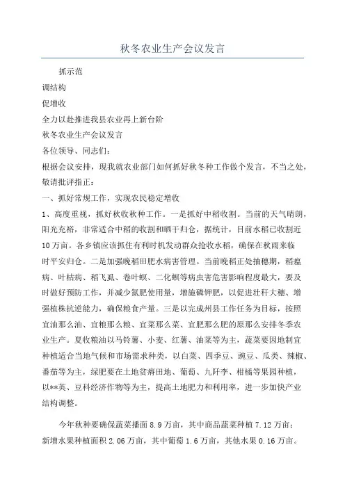 秋冬农业生产会议发言