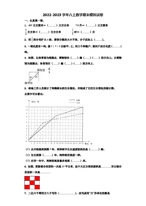 2022-2023学年四川省南充市南部县六年级数学第一学期期末监测模拟试题含解析