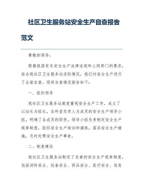 社区卫生服务站安全生产自查报告范文