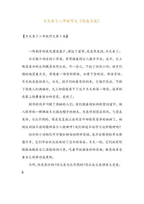 冬天来了二年级作文(优选3篇)