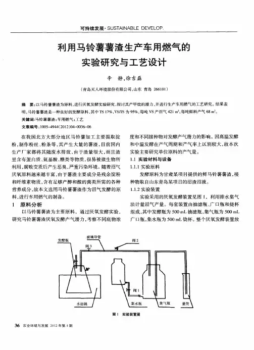 利用马铃薯薯渣生产车用燃气的实验研究与工艺设计