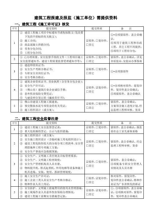建筑工程报建及报监程序(施工单位)