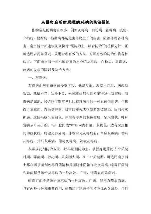 灰霉病,白粉病,霜霉病,疫病的防治措施