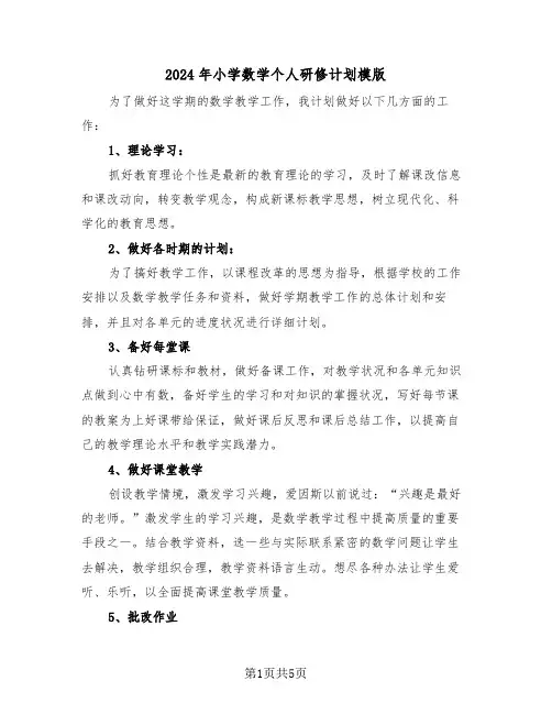 2024年小学数学个人研修计划模版(二篇)