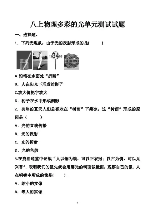 最新沪科版八年级物理上册多彩的光单元测试试题以及答案 (2套题)