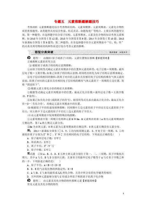 高考复习方案(全国卷)高考化学一轮复习 第5单元 物质结构 元素周期律 专题五 元素推断题解题技巧(