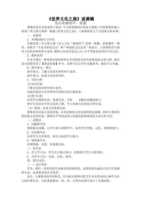 世界文化之旅说课稿