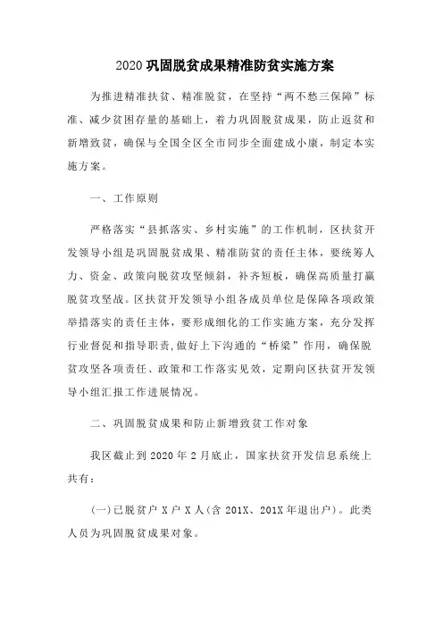 2020巩固脱贫成果精准防贫实施方案