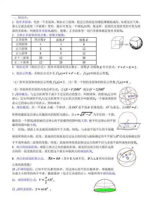 立体几何欧拉定理与球