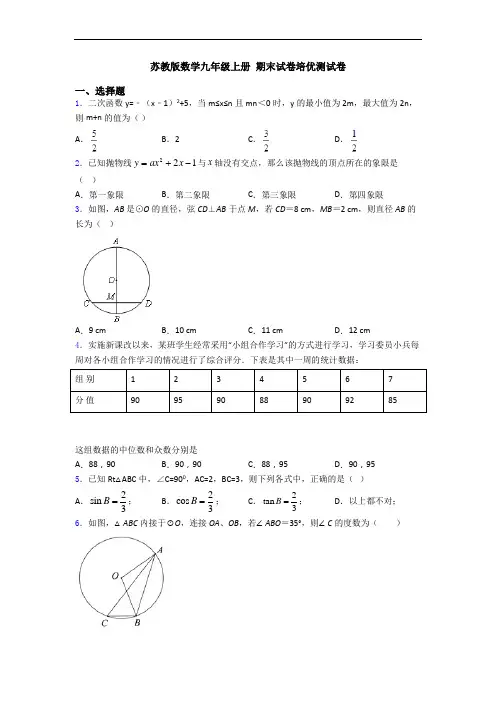 苏教版数学九年级上册 期末试卷培优测试卷