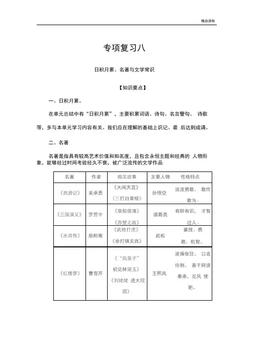 【小升初】语文专项测试卷-日积月累、名著与文学常识.docx