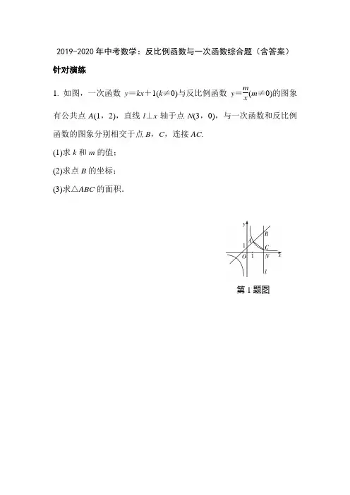 2019-2020年中考数学：反比例函数与一次函数综合题(含答案)