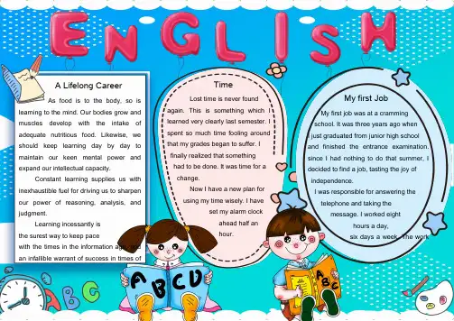 蓝色卡通可爱波普风英语手抄报Word模板