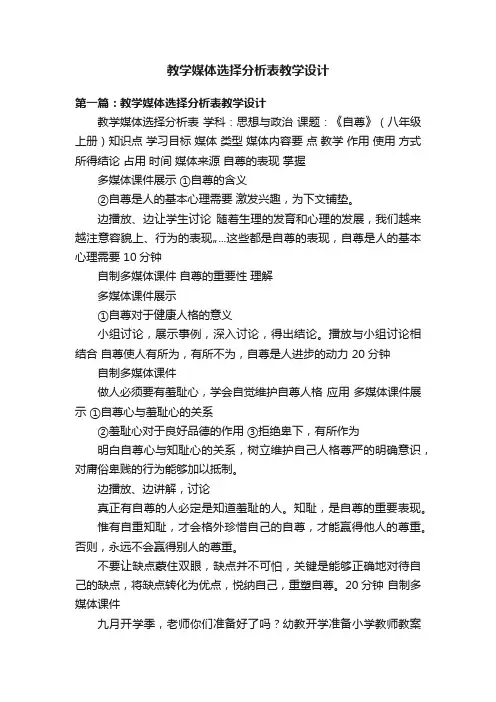 教学媒体选择分析表教学设计