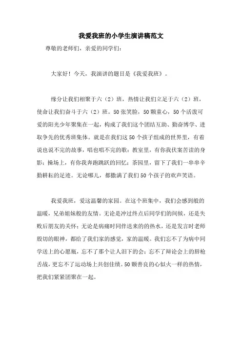 我爱我班的小学生演讲稿范文