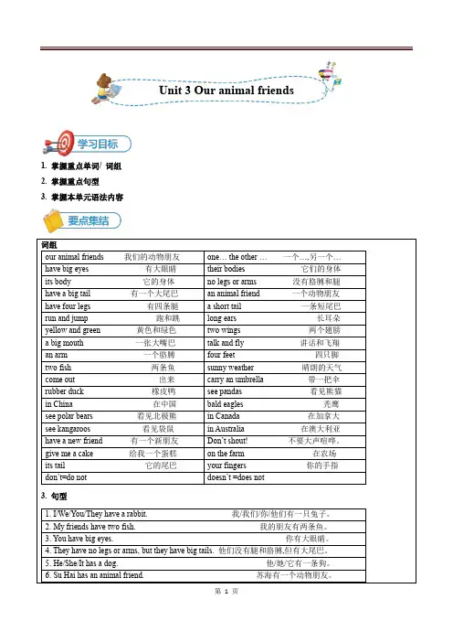 译林版英语六年级上册Unit 3 知识梳理与练习