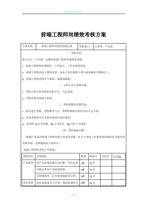 前端工程师岗绩效考核方案