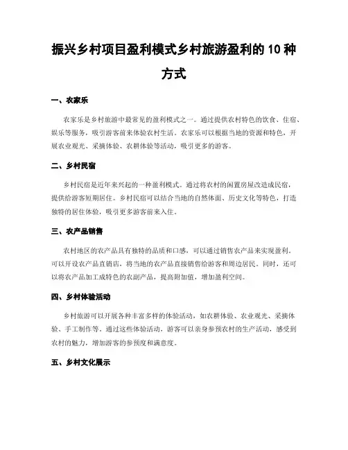 振兴乡村项目盈利模式乡村旅游盈利的10种方式
