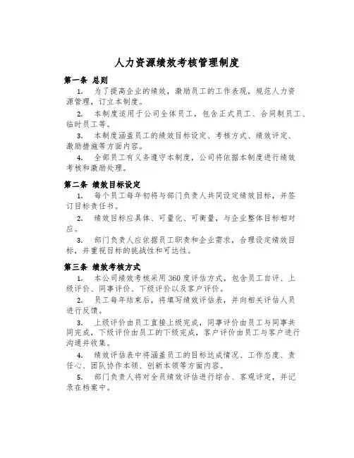 人力资源绩效考核管理制度