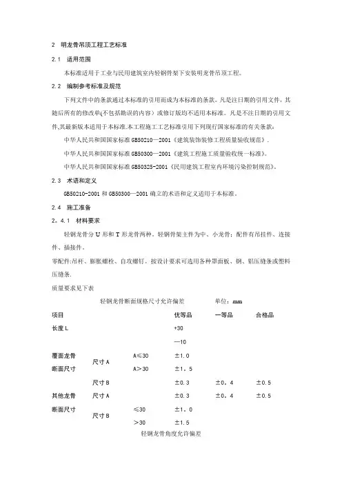 明龙骨吊顶工程施工工艺标准