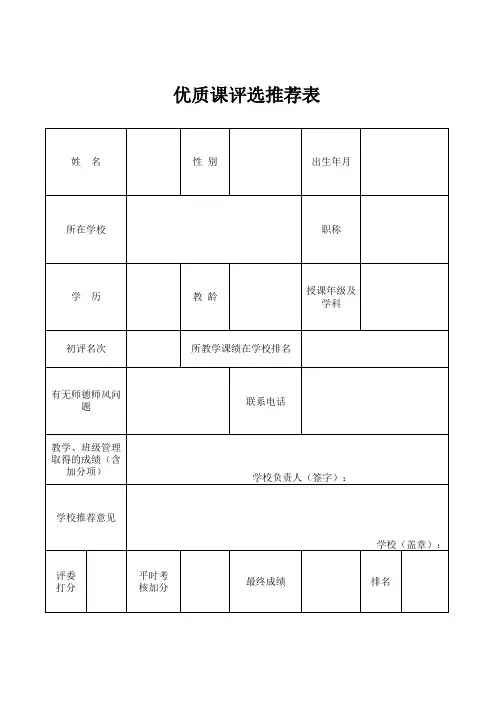 优质课评选推荐表