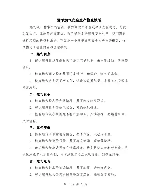 夏季燃气安全生产检查模版