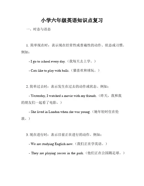 小学六年级英语知识点复习