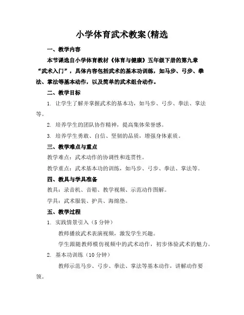 小学体育武术教案(精选