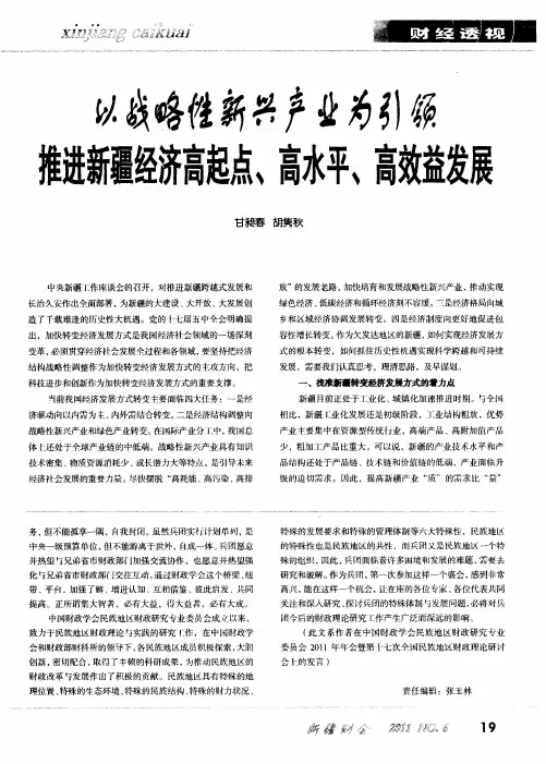 以战略性新兴产业为引领 推进新疆经济高起点、高水平、高效益发展