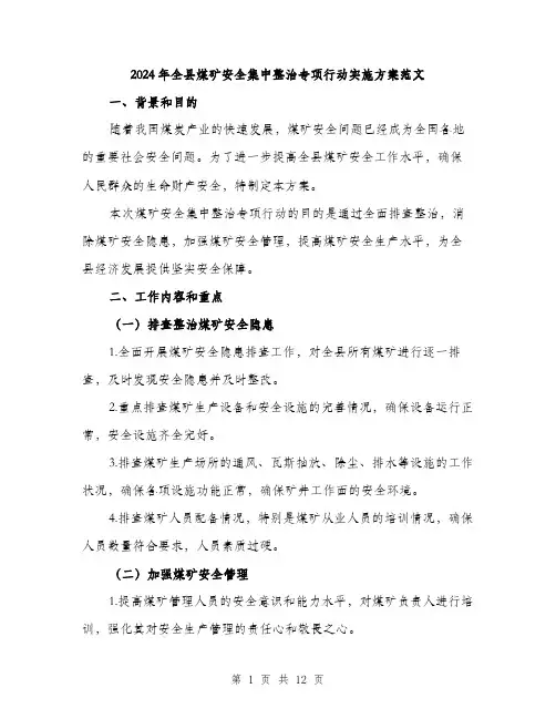 2024年全县煤矿安全集中整治专项行动实施方案范文(三篇)