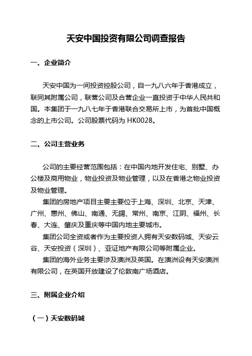 2020年天安中国集团调查报告