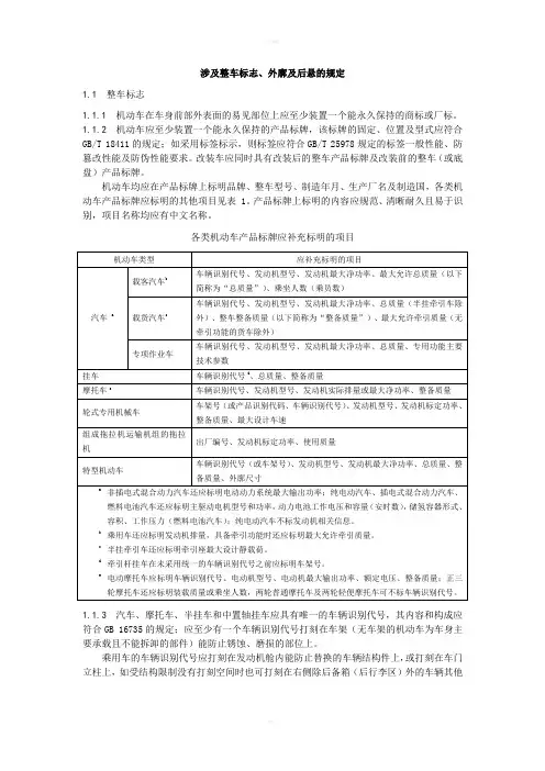 涉及整车标志、外廓及后悬的规定