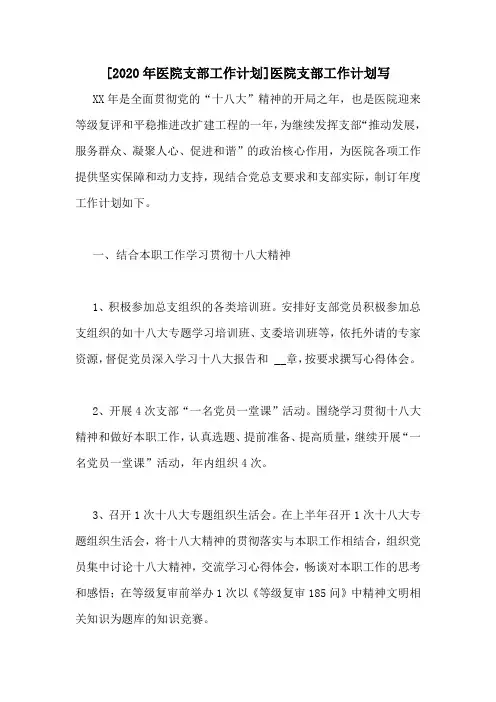 [2020年医院支部工作计划]医院支部工作计划写