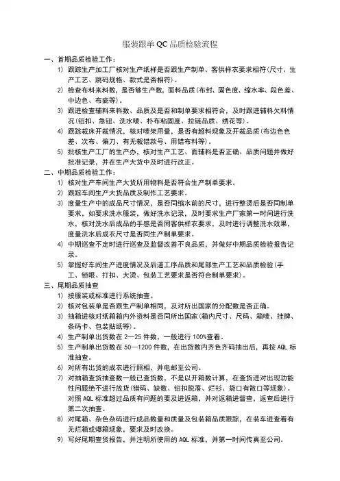 服装跟单QC品质检验流程