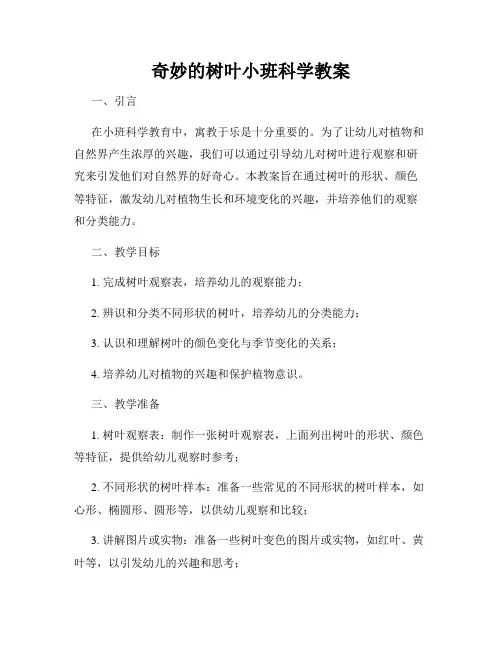 奇妙的树叶小班科学教案