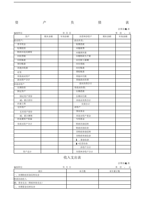事业单位会计报表格式